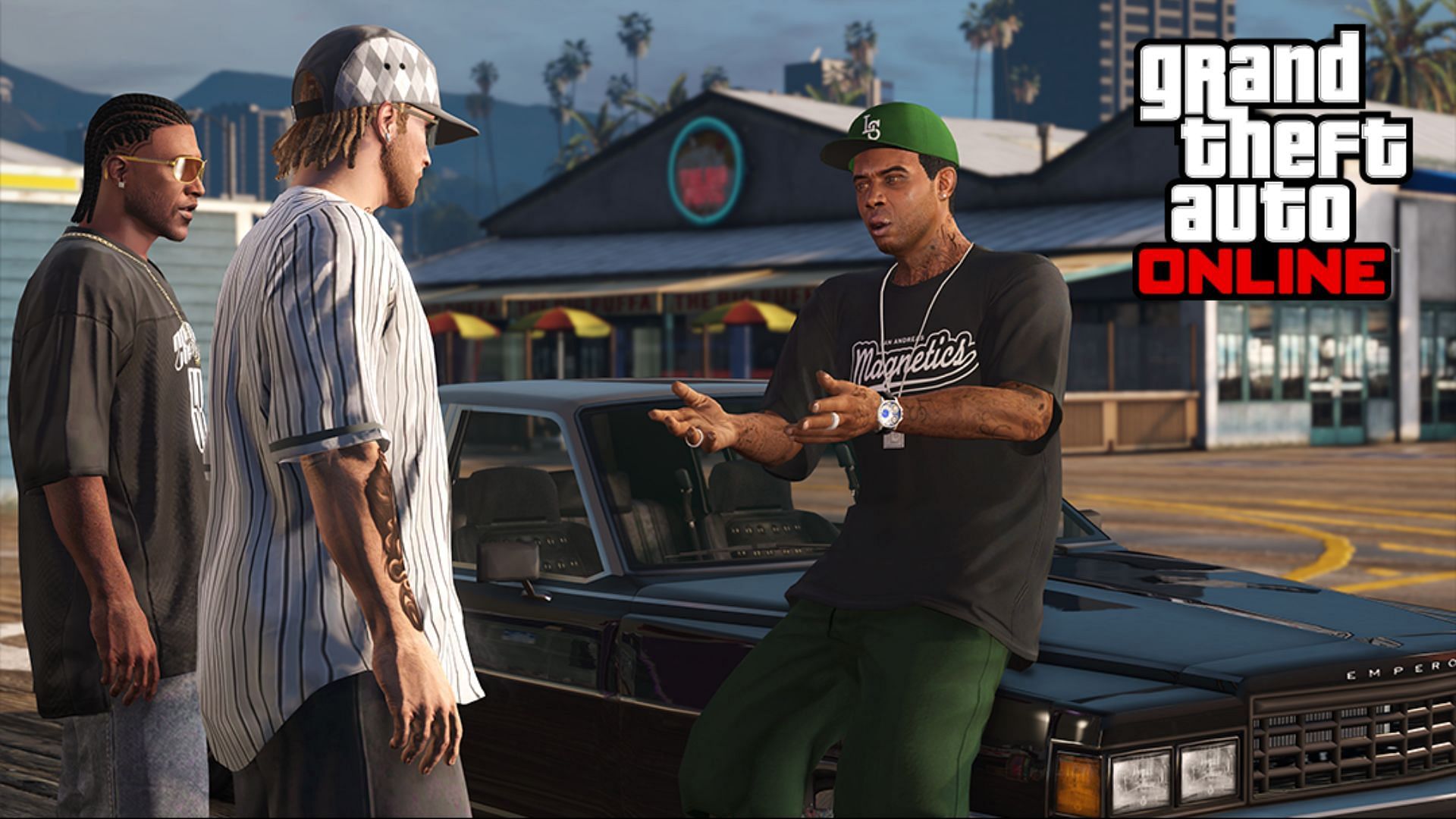 Lamar interacting with player characters in GTA Online (Image via Rockstar Games)